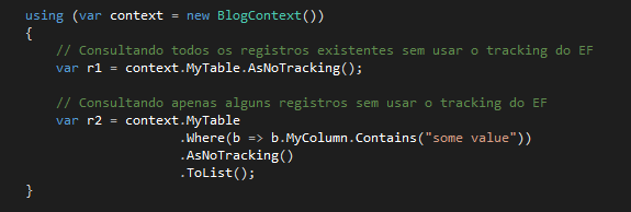 Exemplo de código com AsNoTracking()