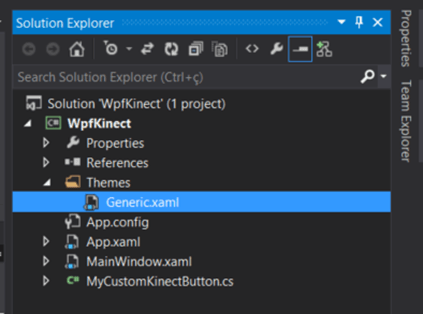 Solution Explorer com a hierarquia da pasta Theme com o arquivo Generic.xaml